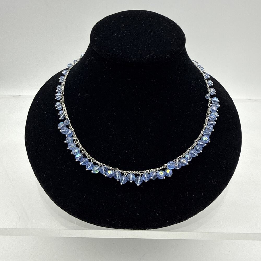 Lia Sophia 16” Necklace Baby Blue Aurora Borealis crystal bead Chain Retired